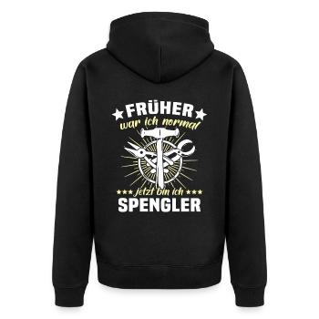 Spengler Spengeln Bauspengler - Unisex Premium Bio Zip Hoodie - Schwarz - Hinten - Nico (187cm)