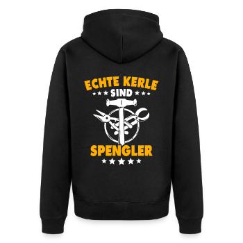 Spengler Spengeln Bauspengler - Unisex Premium Bio Zip Hoodie - Schwarz - Hinten - Nico (187cm)