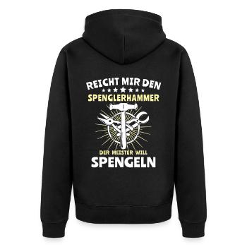 Spengler Spengeln Bauspengler - Unisex Premium Bio Zip Hoodie - Schwarz - Hinten - Nico (187cm)