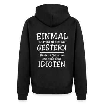 Profis Arbeiten Handwerker - Unisex Premium Bio Zip Hoodie - Schwarz - Hinten - Nico (187cm)