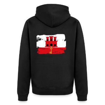 Offizielle Flagge von Gibraltar Land - Unisex Premium Bio Zip Hoodie - Schwarz - Hinten - Nico (187cm)