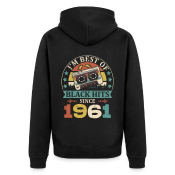 I'm Best Of Black Hits Seit 1961 Kassette - Unisex Premium Bio Zip Hoodie - Schwarz - Hinten - Nico (187cm)