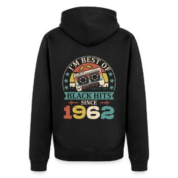 I’m Best Of Black Hits Cassette depuis 1962 - Veste à capuche bio Premium Unisexe - noir - Dos - Nico (187cm)