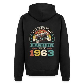 I’m Best Of Black Hits Cassette depuis 1963 - Veste à capuche bio Premium Unisexe - noir - Dos - Nico (187cm)