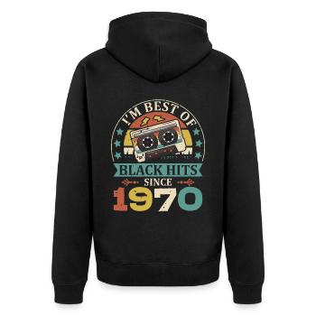 I'm Best Of Black Hits Seit 1970 Kassette - Unisex Premium Bio Zip Hoodie - Schwarz - Hinten - Nico (187cm)