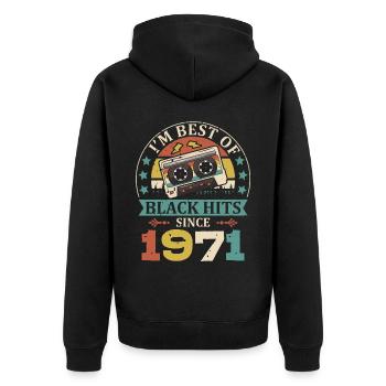 I'm Best Of Black Hits Seit 1971 Kassette - Unisex Premium Bio Zip Hoodie - Schwarz - Hinten - Nico (187cm)