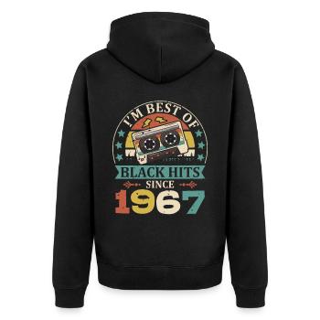 I'm Best Of Black Hits Seit 1967 Kassette - Unisex Premium Bio Zip Hoodie - Schwarz - Hinten - Nico (187cm)
