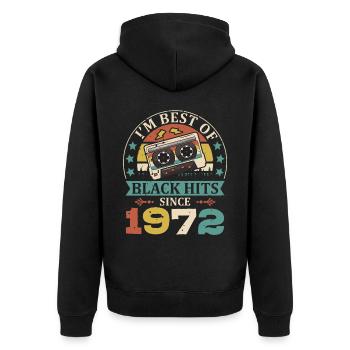 I'm Best Of Black Hits Seit 1972 Kassette - Unisex Premium Bio Zip Hoodie - Schwarz - Hinten - Nico (187cm)