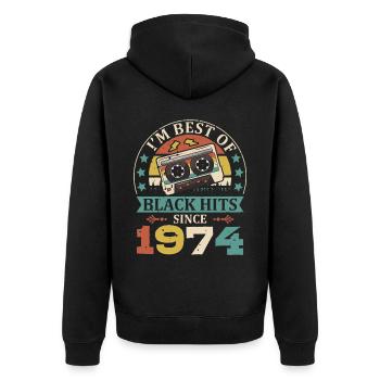 I'm Best Of Black Hits Seit 1974 Kassette - Unisex Premium Bio Zip Hoodie - Schwarz - Hinten - Nico (187cm)