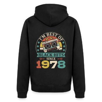 I'm Best Of Black Hits Seit 1978 Kassette - Unisex Premium Bio Zip Hoodie - Schwarz - Hinten - Nico (187cm)