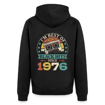 I'm Best Of Black Hits Seit 1976 Kassette - Unisex Premium Bio Zip Hoodie - Schwarz - Hinten - Nico (187cm)