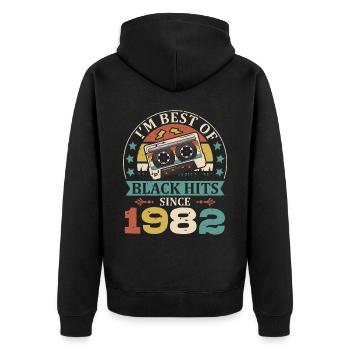 I'm Best Of Black Hits Seit 1982 Kassette - Unisex Premium Bio Zip Hoodie - Schwarz - Hinten - Nico (187cm)