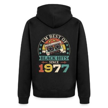 I'm Best Of Black Hits Seit 1977 Kassette - Unisex Premium Bio Zip Hoodie - Schwarz - Hinten - Nico (187cm)