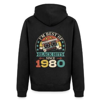 I'm Best Of Black Hits Seit 1980 Kassette - Unisex Premium Bio Zip Hoodie - Schwarz - Hinten - Nico (187cm)