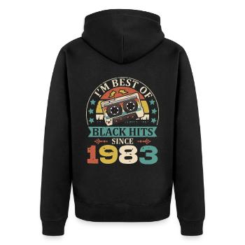I’m Best Of Black Hits Cassette depuis 1983 - Veste à capuche bio Premium Unisexe - noir - Dos - Nico (187cm)