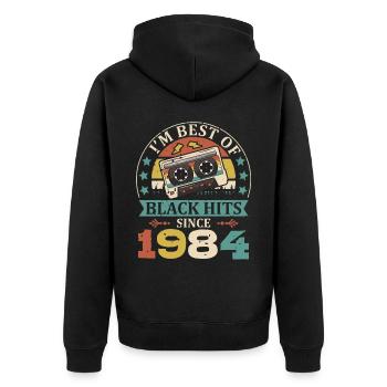 I’m Best Of Black Hits Cassette depuis 1984 - Veste à capuche bio Premium Unisexe - noir - Dos - Nico (187cm)