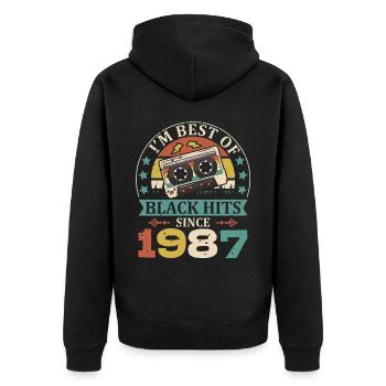 I’m Best Of Black Hits Cassette depuis 1987 - Veste à capuche bio Premium Unisexe - noir - Dos - Nico (187cm)