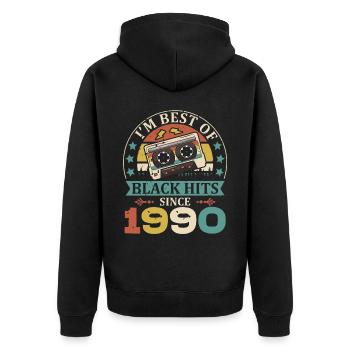I'm Best Of Black Hits Seit 1990 Kassette - Unisex Premium Bio Zip Hoodie - Schwarz - Hinten - Nico (187cm)