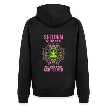 Seitdem Ich Yoga Mache - Unisex Premium Bio Zip Hoodie - Schwarz - Hinten - Nico (187cm)