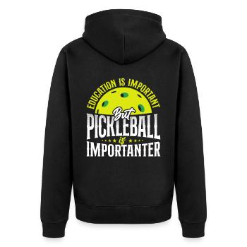 Pickleball Education Is Important - Unisex Premium Bio Zip Hoodie - Schwarz - Hinten - Nico (187cm)