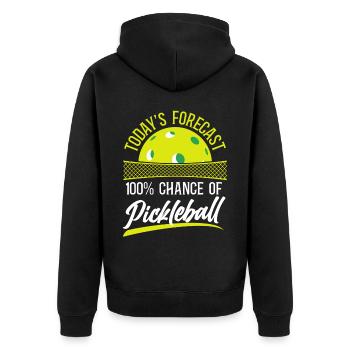 Pickleball Today's Forecast 100% - Unisex Premium Bio Zip Hoodie - Schwarz - Hinten - Nico (187cm)