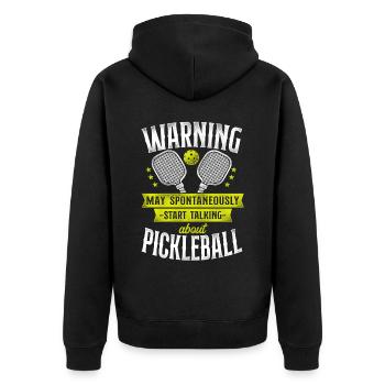 Pickleball Warning May - Unisex Premium Bio Zip Hoodie - Schwarz - Hinten - Nico (187cm)