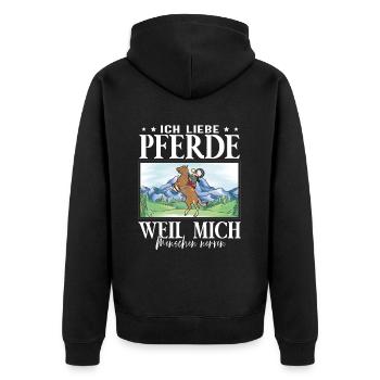 Ich liebe Pferde - Unisex Premium Bio Zip Hoodie - Schwarz - Hinten - Nico (187cm)