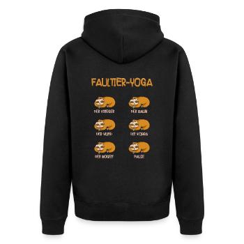 Faultier Yoga - Unisex Premium Bio Zip Hoodie - Schwarz - Hinten - Nico (187cm)