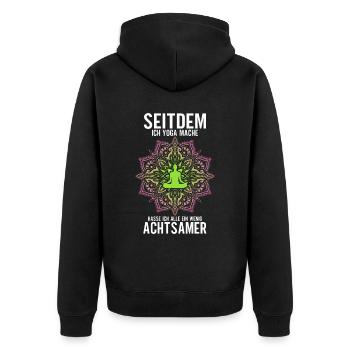 Seitdem Ich Yoga Mache - Unisex Premium Bio Zip Hoodie - Schwarz - Hinten - Nico (187cm)
