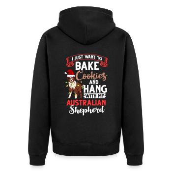 Australian Shepherd Weihnachten Hund Welpe - Unisex Premium Bio Zip Hoodie - Schwarz - Hinten - Nico (187cm)