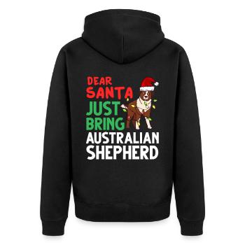 Australian Shepherd Weihnachten Hund Welpe - Unisex Premium Bio Zip Hoodie - Schwarz - Hinten - Nico (187cm)