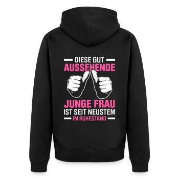 Diese Gut Aussehende Junge Frau Ist Seit Neustem I - Unisex Premium Bio Zip Hoodie - Schwarz - Hinten - Nico (187cm)