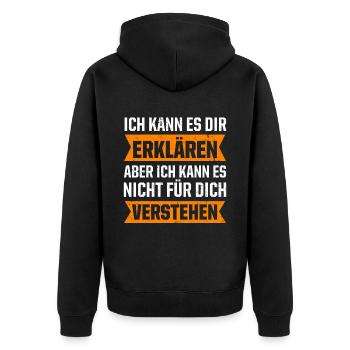 Ich Kann Es Dir Erklären, Aber Ich Kann Es Nicht F - Unisex Premium Bio Zip Hoodie - Schwarz - Hinten - Nico (187cm)