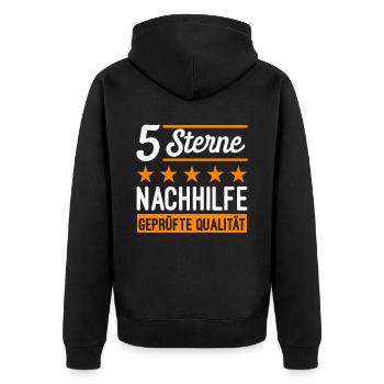 5 Sterne Nachhilfe Geprüfte Qualität - Unisex Premium Bio Zip Hoodie - Schwarz - Hinten - Nico (187cm)