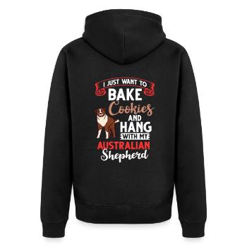 Australian Shepherd Weihnachten Hund Welpe - Unisex Premium Bio Zip Hoodie - Schwarz - Hinten - Nico (187cm)