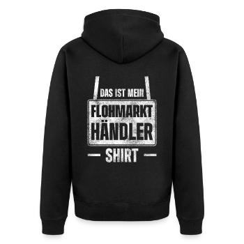 Das Ist Mein Flohmarkt Händler Shirt - Unisex Premium Bio Zip Hoodie - Schwarz - Hinten - Nico (187cm)