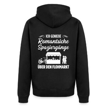 Ich Genieße Romantsiche Spaziergänge Über Den Floh - Unisex Premium Bio Zip Hoodie - Schwarz - Hinten - Nico (187cm)