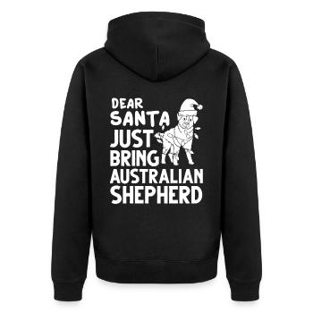 Australian Shepherd Weihnachten Hund Welpe - Unisex Premium Bio Zip Hoodie - Schwarz - Hinten - Nico (187cm)