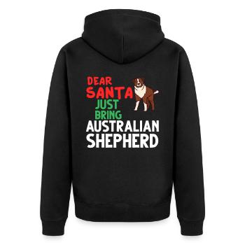 Australian Shepherd Weihnachten Hund Welpe - Unisex Premium Bio Zip Hoodie - Schwarz - Hinten - Nico (187cm)