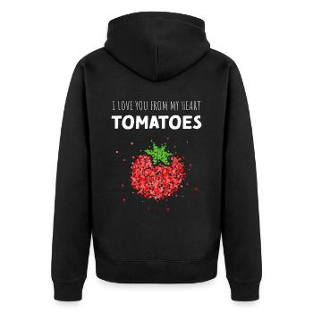 From my head Tomatoes Tomate Kostümersatz Karneval - Unisex Premium Bio Zip Hoodie - Schwarz - Hinten - Nico (187cm)