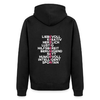 Liebevoll Herzlich Hilfsbereit Erzieherin - Unisex Premium Bio Zip Hoodie - Schwarz - Hinten - Nico (187cm)