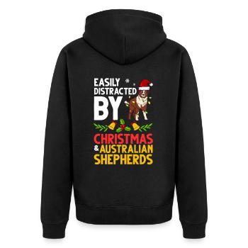 Australian Shepherd Weihnachten Hund Welpe - Unisex Premium Bio Zip Hoodie - Schwarz - Hinten - Nico (187cm)