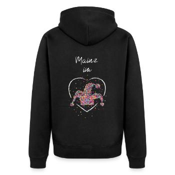 Mainz im Herz Karneval Fasching Konfetti Fasnacht - Unisex Premium Bio Zip Hoodie - Schwarz - Hinten - Nico (187cm)
