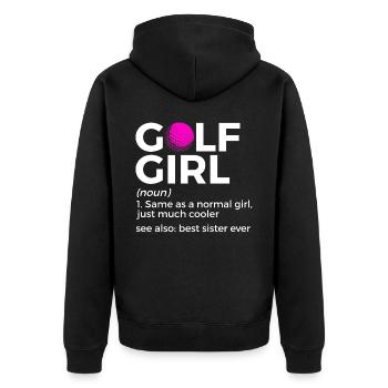 Golf Spieler Spruch Geschenkidee - Unisex Premium Bio Zip Hoodie - Schwarz - Hinten - Nico (187cm)