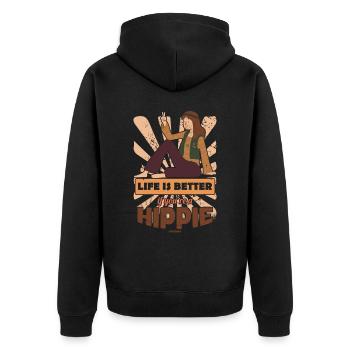 Das Leben als Hippie ist besser - Unisex Premium Bio Zip Hoodie - Schwarz - Hinten - Nico (187cm)