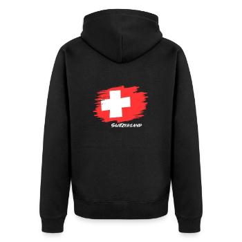 Schweiz Schweizer Swiss Alpen Geschenk - Unisex Premium Bio Zip Hoodie - Schwarz - Hinten - Nico (187cm)