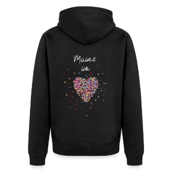 Mainz im Herz Karneval Fasching 5. Jahreszeit - Unisex Premium Bio Zip Hoodie - Schwarz - Hinten - Nico (187cm)