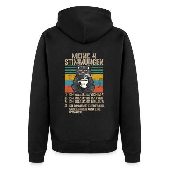 4 Stimmungen Katze Lustige Sprüche Kaffee - Unisex Premium Bio Zip Hoodie - Schwarz - Hinten - Nico (187cm)