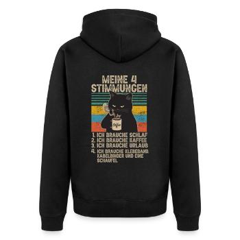 4 Stimmungen Katze Lustige Sprüche Kaffee - Unisex Premium Bio Zip Hoodie - Schwarz - Hinten - Nico (187cm)
