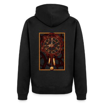 Steampunk Wanduhr Zahnräder - Unisex Premium Bio Zip Hoodie - Schwarz - Hinten - Nico (187cm)